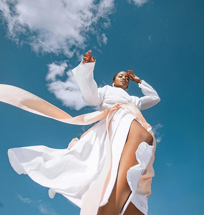Woman in flowing white dress